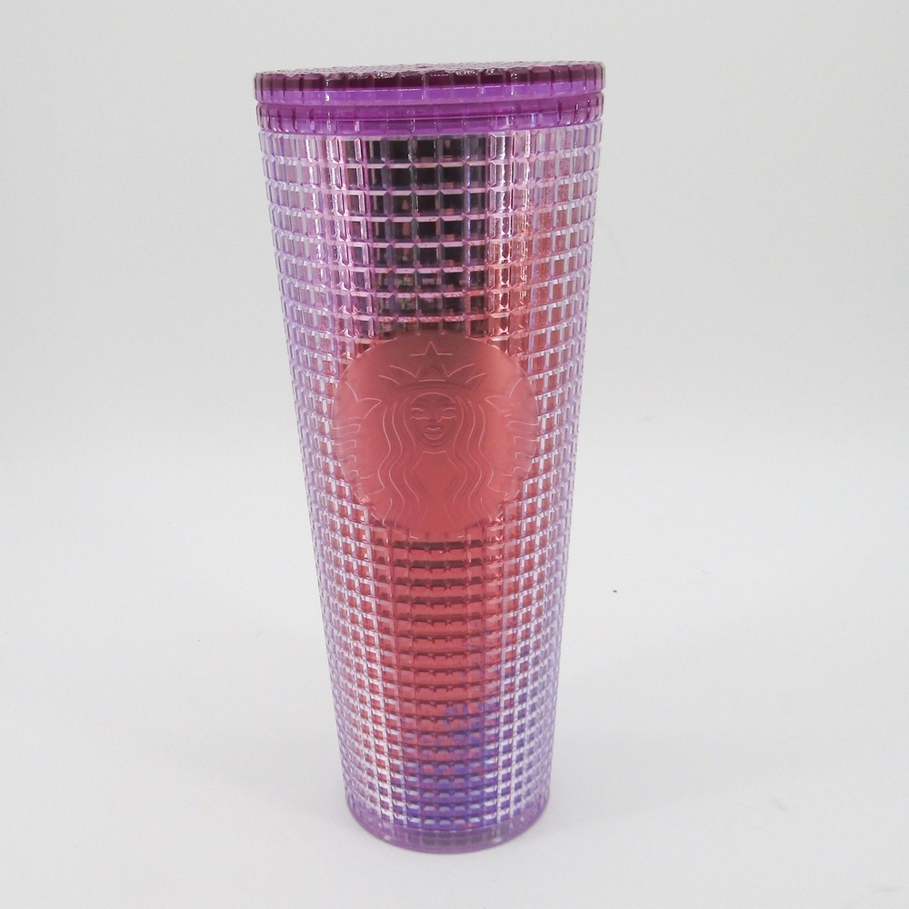 Starbucks Tumbler Purple Pink Gradient Studded Grid 24 oz Cold Cup Venti